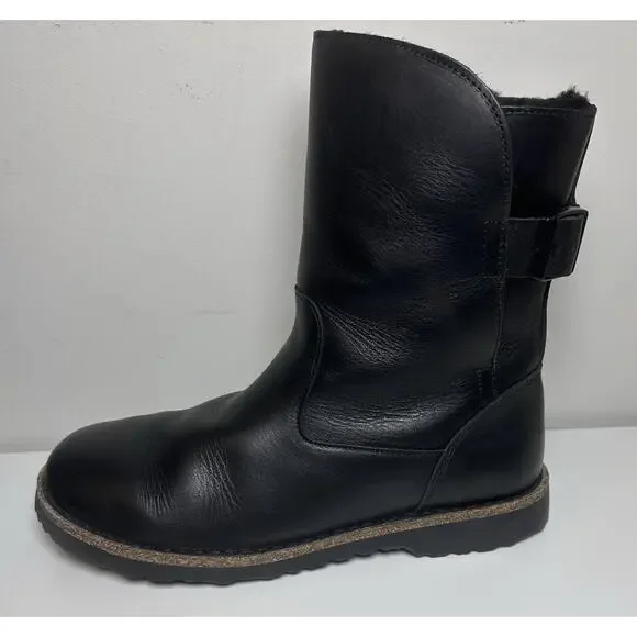 Birkenstock Uppsala Shearling Leather Boots Women’s 39 US Size 8 Black Buckle - Picture 2 of 8